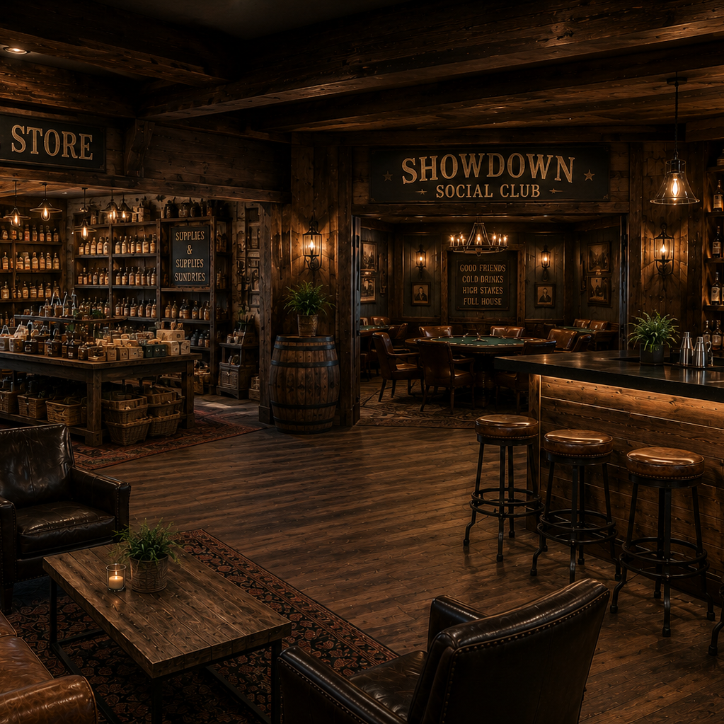 Rustic western bar and general store interior